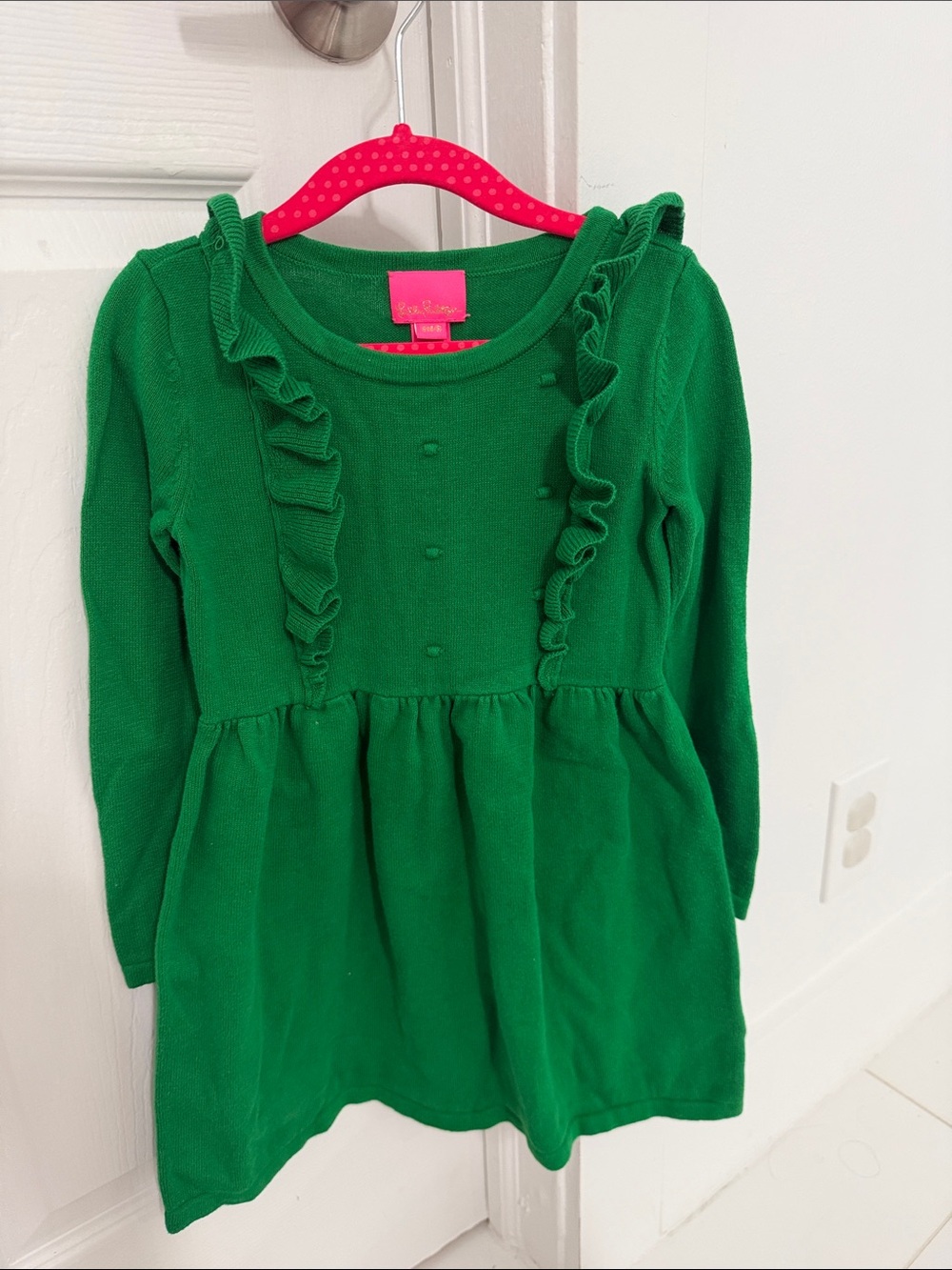 Lilly Pulitzer Green Ruffle Knit Dress (Girls)